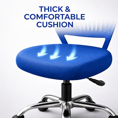 Image of Modern Ergonomic Office Chair, Adjustable Height, Chrome Base, Mesh Back Design, Rolling Wheels, Task Seating (Blue)