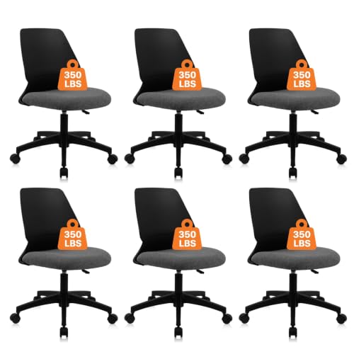 Image of CLATINA Armless Home Office Chair, Desk Chair with Wheels, Adjustable Height Reading Chairs, Small Swivel Computer Chair, Comfy Upholstered Task Chair for Office Meeting, Black(6 Pack)