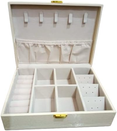 PRD Craft InternationalPRD Craft International Women Jewelry Organizer Box, Velvet Jewelry Boxes Display Storage Case PU Leather with Lock for Rings Necklace Earrings (off white Color)