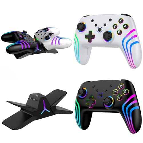 Switch 2 Controller 2 Stück mit Ladestation, Switch Controller für Switch 2/Switch/Lite/OLED/PC, Switch 2 Pro Controller mit RGB/Wake-up/Gyro-Achse/Dual-Vibration/Turbo/Screenshot (Schwarzweiß)