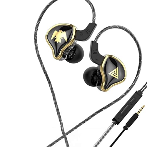 Image of QKZ AK6 Ares Wired IEM Earphone, 10MM Moving Coil PET Diaphragm Stylish Look Passive Noise Isolation Earbuds with Oxygen Free Copper Detachable Cable (Black, with Mic)