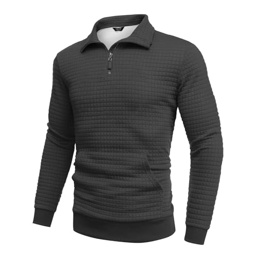 RTRDE Men's Sweatshirts Fashion Quarter Zip Sweatshirt Long Sleeve Solid Plaid Jacquard Pullovers Sweatshirts, S-4XL2