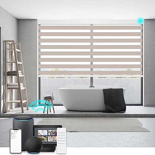 Image of Changshade Smart Zebra Roller Blinds Motorized Shades Work with Alexa, Window Shade Intelligent Electric Automatic, JZCMD-RBS-BG-DNA, Beige(blackout) (MYDY25Z-1)