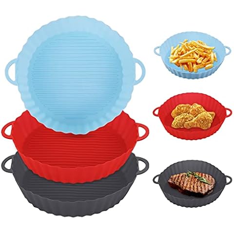 FANTESI 3 Stück Silikonform Heißluftfritteuse Silikon Heißluftfritteuse Backpapier Air Fryer Liners Silicone Rund Heißluftfritteuse Korb Cover