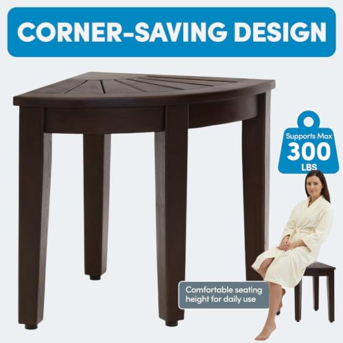 Image of AquaTeak Kai Mocha-Shield Corner 15.5 inch Teak Shower Bench