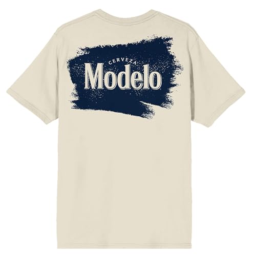 Modelo Diamond Frame & Brush Stroke Logos Crew Neck Short Sleeve Natural Men's T-Shirt2