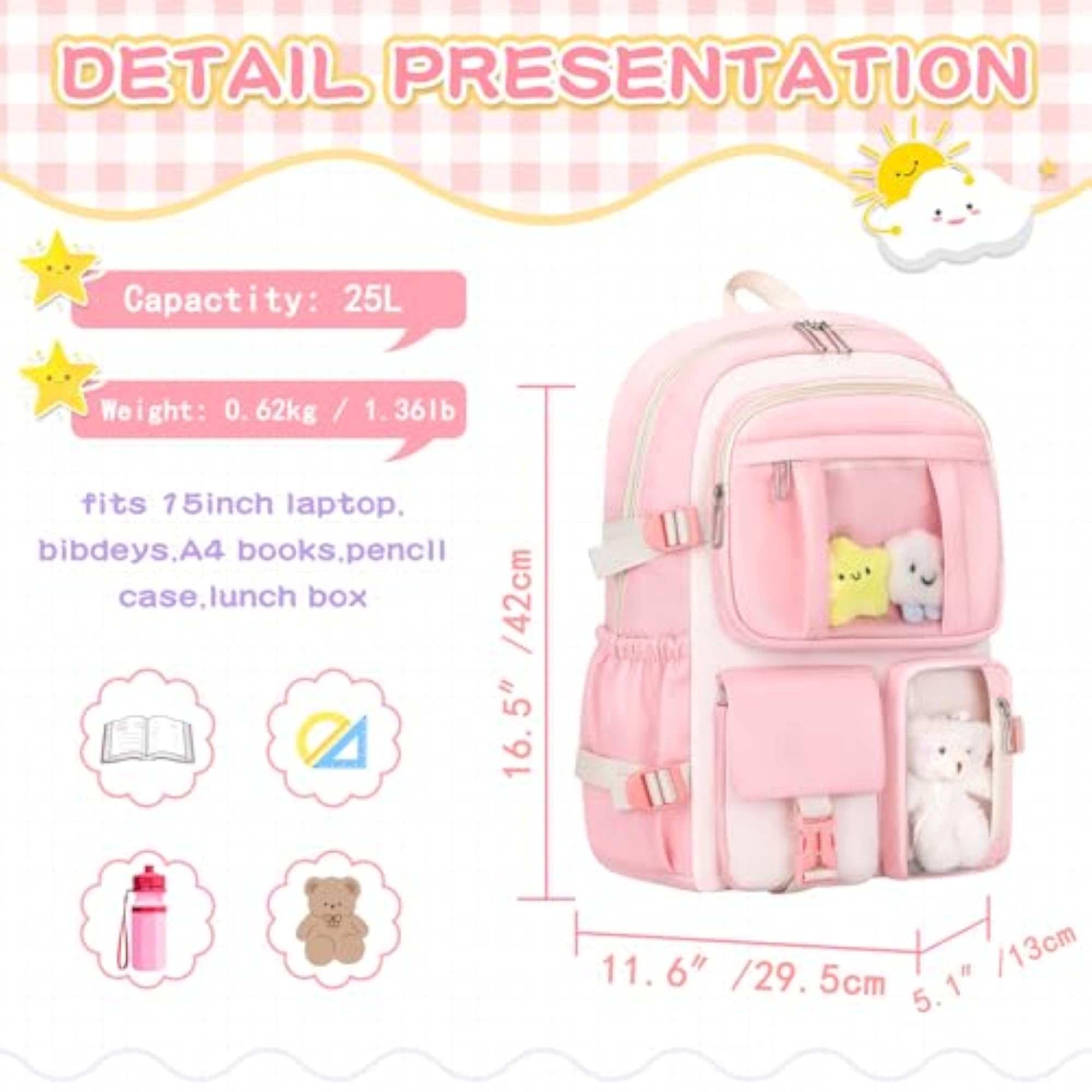 Kawaii Backpack 5Pcs Set for School