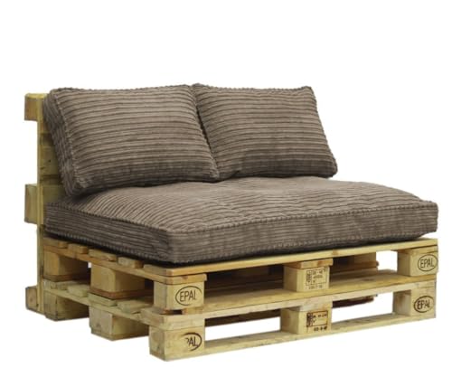 Friderik Palettenkissen – Kissenset 2+1 für Palettenmöbel, Material Cord (Braun)