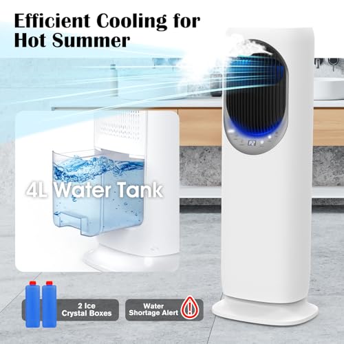 Image of 4 in 1 Tower Fan and Heater Combo with Humidification, 1800W Space Heaters Fan for Indoor Use, 120Oscillating, 2 Heating & 3 Cooling Speed, 4L Water Tank, Timer, Tip-Over (white, Crescent)