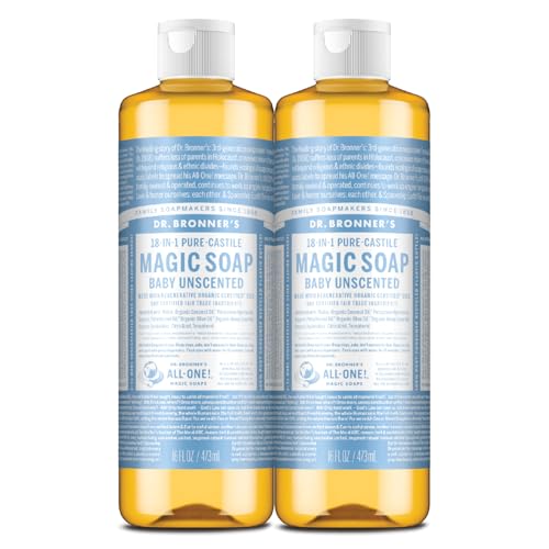 Dr. Bronner's - Pure Castile Liquid Soap 2 Pack - Organic Coconut Oil - Moisturising - Baby Unscented - (2x473ml)
