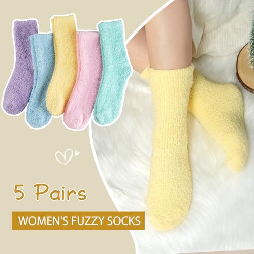 Image of floconssy Fuzzy Socks for Women Gifts, Fluffy Cozy Plush Soft Slipper Socks for Fall Winter Christmas Warm Home 5 /6 Pairs