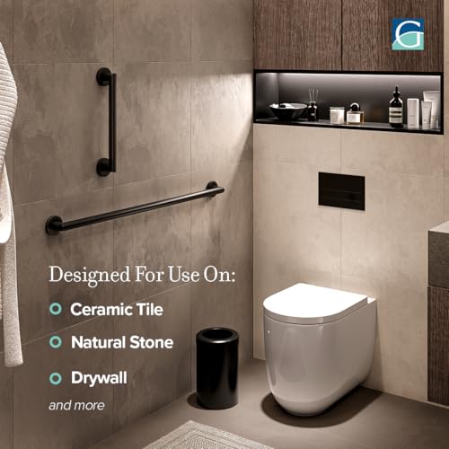 Image of Gatco 968MX Glam 42 inch L Grab Bar, Matte Black /ADA Compliant Stainless Steel Safety Grab Bar for Bathroom