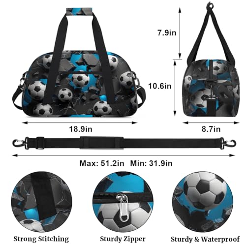 Soccer Ball Duffle Bag for Kids, Overnight Weekender Bag Travel Duffle Bag Carry-On Tote for Swim Sport Gym Bag for Boys Girls2