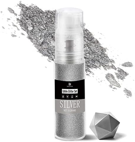 Edible Glitter Spray - 10g Luster Dust Edible Food Grade Coloring Glitter Shimmer Dust Powder, Metallic Color Dusting Powder for Cake Decorating, Baking, Drinks, Fondant, Candy, Cookie (Silver)