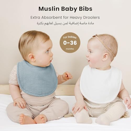 Oasisgalore 8 Pack Muslin Baby Bibs, مريلة اطفال رضع, Bandana Bibs and Burp Cloths for Babies 18-36 months, 100% Cotton Baby Bib for Drooling and Teething (Cool Tone)