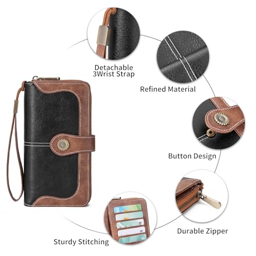 FALAN MULE Womens Wallet RFID Blocking Large Capacity Bifold Leather Credit Card Holder with Zipper Pocket Purse4