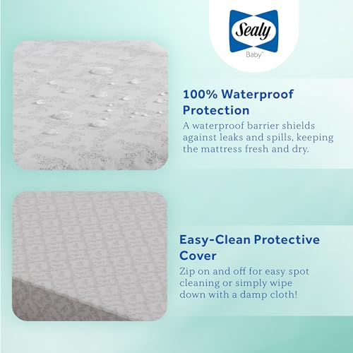 Image of Sealy Baby Butterfly Crib Mattress plus Toddler Bed Fit, Premium American Foam, Washable Easy to Clean Zip Off Cover, GREENGUARD Gold Certified, Safety & Quality Tested, Made in USA, 52 inchX28 inch
