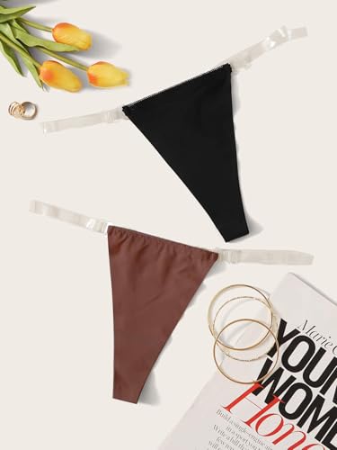 Image of GORGLITTER Women's 2 Piece No Show Underwear G String Thongs Clear Strap Invisible Seamless See Through Underwear Panties
