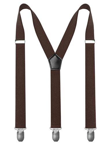 Image of RBOCOTT Mens Solid Color Suspender with 3 Cilps Adjustable Braces
