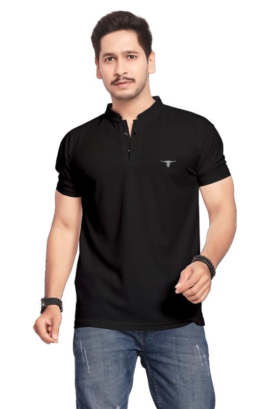 Men's Regular Fit Insignia Polo T-Shirt | Cotton Rich | Premium Pique Weave for Regular Use (Stand-Collar-Black_PT)-picture-37