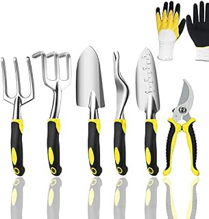 BESELER 7Pcs Garden Tools Set, Aluminum Gardening Hand Tool Including Shovel, Rake, Fork, Weeder, Trimmer, Gloves