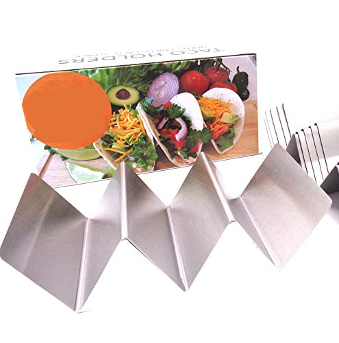 6 Pack Taco Holder - Taco Holders, Stainless Steel with a Free Recipe Ides Brochure - Taco Stand Up Holder - Taco Stand - Holds 3 Tacos - Dishwasher, Oven and Grill Safe (6 Pack without handles))