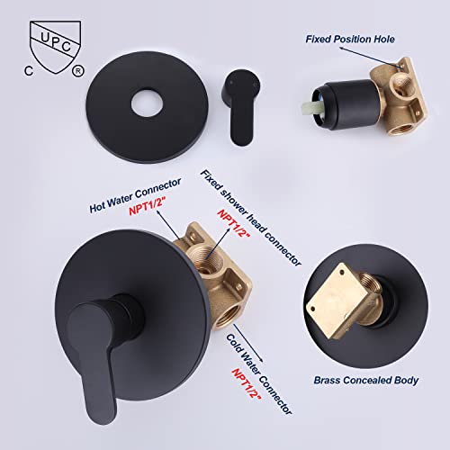 Bangpu Shower Mixer Valves Wall Mount Brass Faucet Shower Mixer Fixtures, Single Handle Copper Valve, Matte Black Body Rough-In Valve And Trim Kit #TOP4