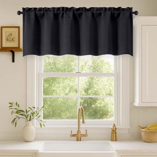 WelvetBLK Black Valances for Windows 60Wx18L inch Blackout Curtain 1 Panel