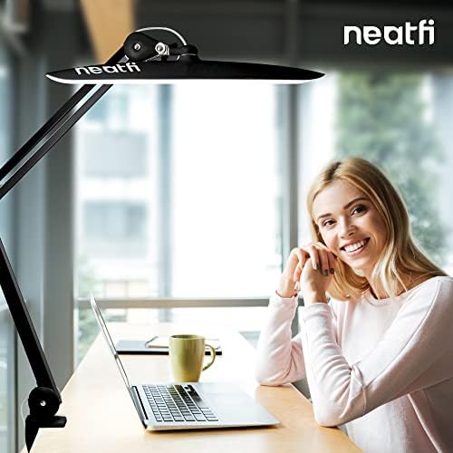 Neatfi XL 2,200 Lumens LED Task Lamp, 24W Super Bright Desk Lamp, 117 Pcs SMD LED, 51CM Wide Lamp, 4 Level Brightness, Dimmable, Eye-Caring LED Lamp (Black with Clamp)