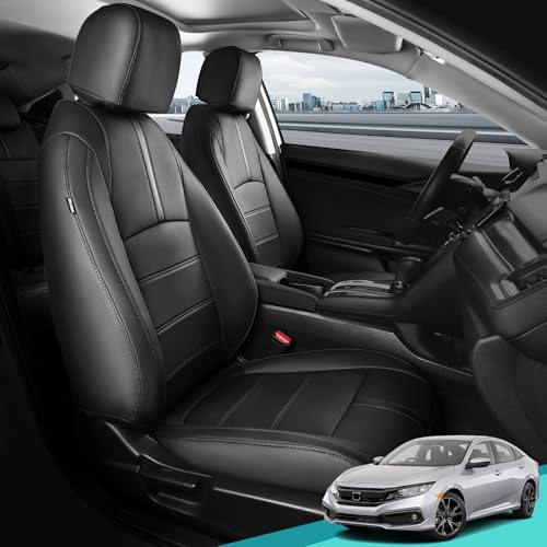 FEINEPRO Leather Seat Covers for Honda Civic Sedan EX-L, EX-T, EX, Touring, Sport 2016-2021, Car Seats Cover Full Set Waterproof Black (60/40 Split Seatback-with Rear Armrest)