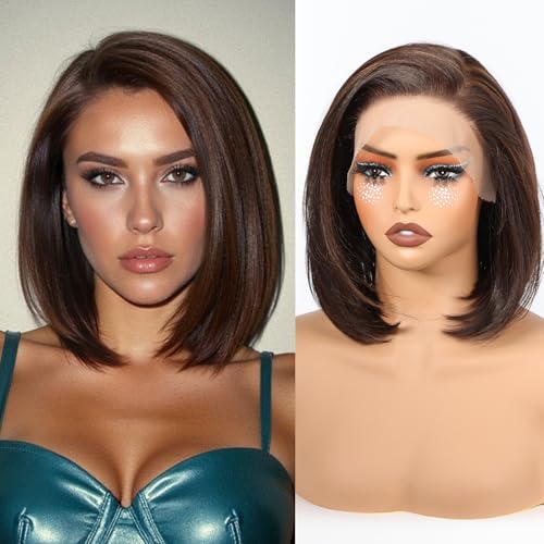 BLONDE UNICORN Brown Highlight 13×6 HD Bob Wig Synthetic Lace