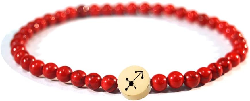 4MM Mini Gemstone Energy Star Sign Constellation Bracelet with 18K Gold Plated Charm Zodiac Bracelet for Women