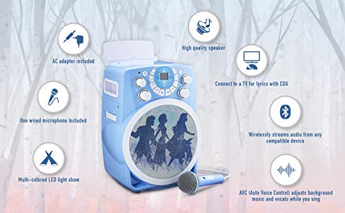 Ekids Frozen 2 Bluetooth Cdg Karaoke Machine With Led Disco Party Lights, Built In Microphone For Kids, Portable Bluetooth Speaker, Compatible With Cdg Disks, Mp3 & Tv #TOP1