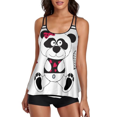 Robe de plage et tankini ours de bande dessinée 3 pièces pour femme