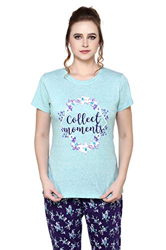 Image of Evolove Women's Cotton Round Neck Short SleevesNight Suit Set /Top Pyjama Set Super Soft Comfortable (Nightsuit-Round-HS-4)