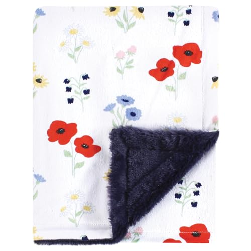 Image of Hudson Baby Unisex Baby Plush Blanket with Furry Binding and Back, Wildflower, One Size