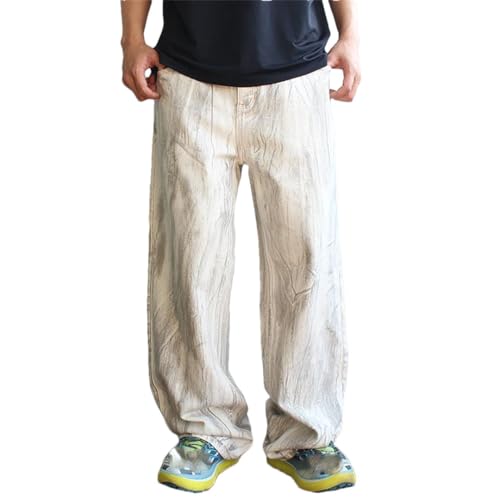 Men Old American Vintage Pants Cotton Wash Loose Straight Leg Jeans