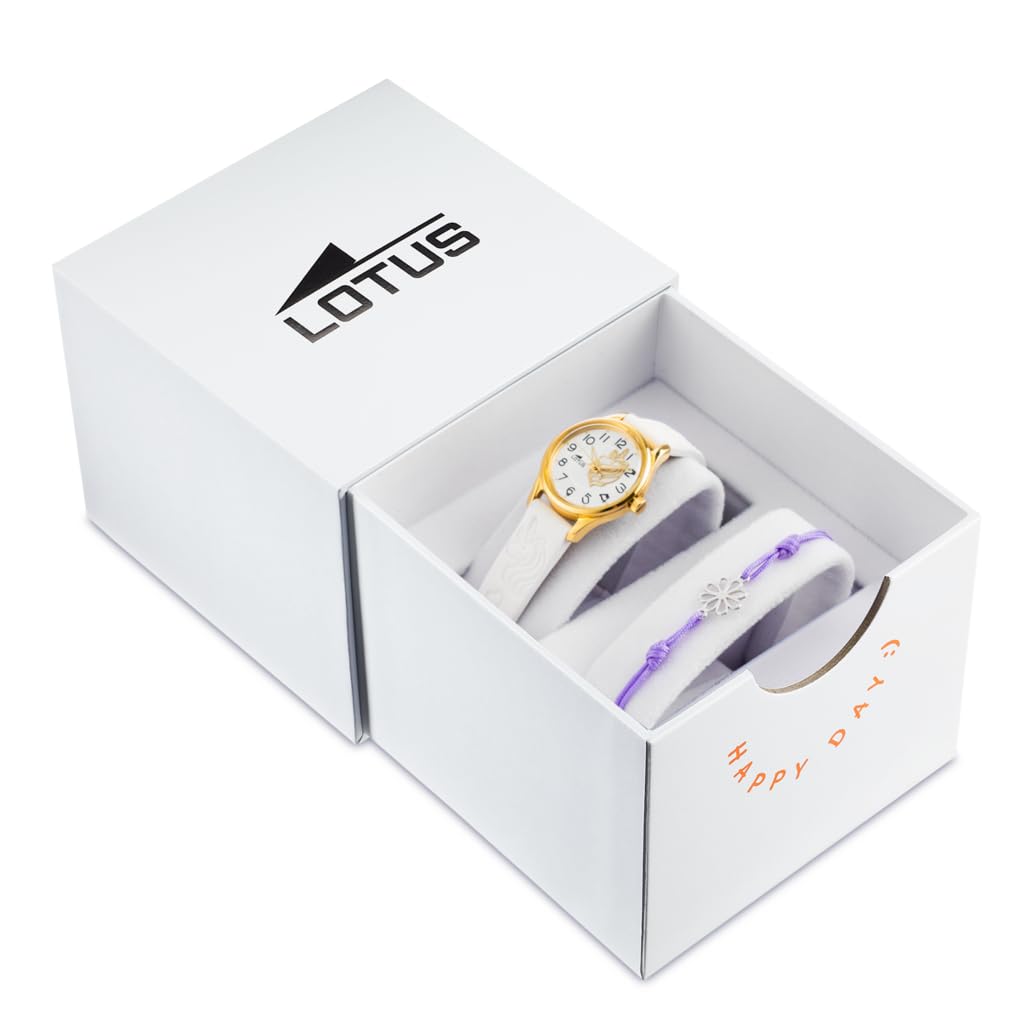 LOTUS Reloj Niña Analógico de Cuero Blanco | Movimiento de Cuarzo, Reloj Infantil, Cristal de Alta Resistencia, Clásico 18574/F, con Pulsera de Regalo, Junior Collection