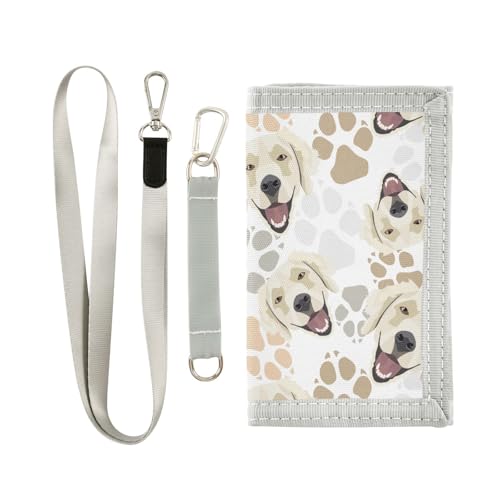 JHKKU Golden Retriever Kids Wallet for Boys Girls, Teen Canvas Trifold Purse with Zipper Coin Pocket