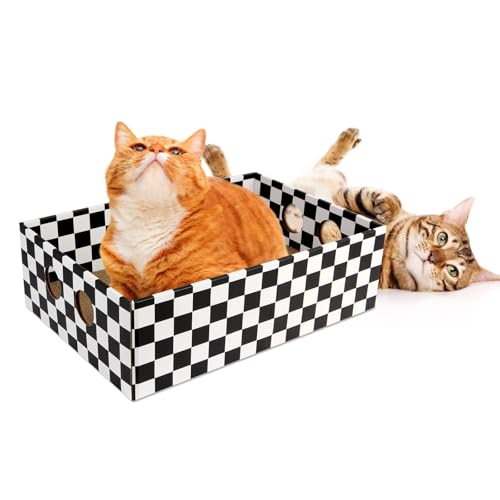 Sturdy Cardboard Cat Scratcher Box, Large Scratching Board and Cozy Bed for Indoor Cats, Ideal for Rest and Play, Easy to Assemble and Clean