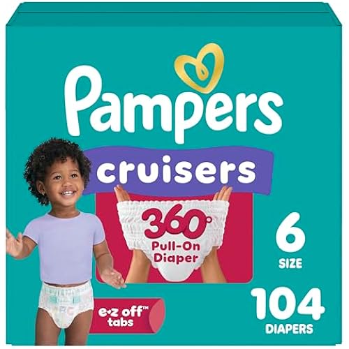 Pampers Diapers - Cruisers 360 - Size 6, 104 Count, Babyproof up to 100% Leakproof Pull-On Diaper