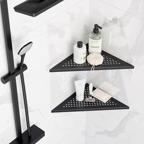 Neodrain Shower Corner Shelf Stainless Steel Bathroom Shelf Black Shower Caddy Storage Tiles Recessed for Bathroom Kitchen 2 Pack - Image 3