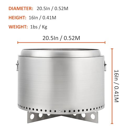 GarveeHome 20.5" Smokeless Fire Pit with Air Switch, Wood Burning Portable Stainless Steel Outdoor Firepit with Stand & Stove Hook,Removable Ash Pan, for Camping Backyard Patio Picnic