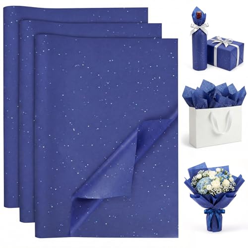 Koogel 120 Sheets Blue Glitter Tissue Paper, 20 X 14 inch