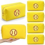 Sunnymove 6 Pcs Softball Makeup Bag for Women PU Leather Waterproof Travel Cosmetic Bag Toiletry Sport Pouch with Zipper Gifts for Softball Lovers and Players