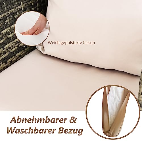 GIANTEX Balkonmöbel Kleiner Balkon, Rattan Gartenmöbel Set Bistrotisch mit 2 Stühlen, Balkonmöbel Set 3 teilig inkl. Kissen, Balkon Möbel für kleinenBalkon, Balkonset 2 Stühle 1 Tisch für 2 Personen