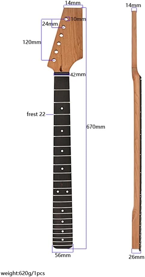 Roasted Electric Guitar Neck, Rosewood Fingerboard,Half Paddle Headstock 22 Frets,9.5" (GS71)
