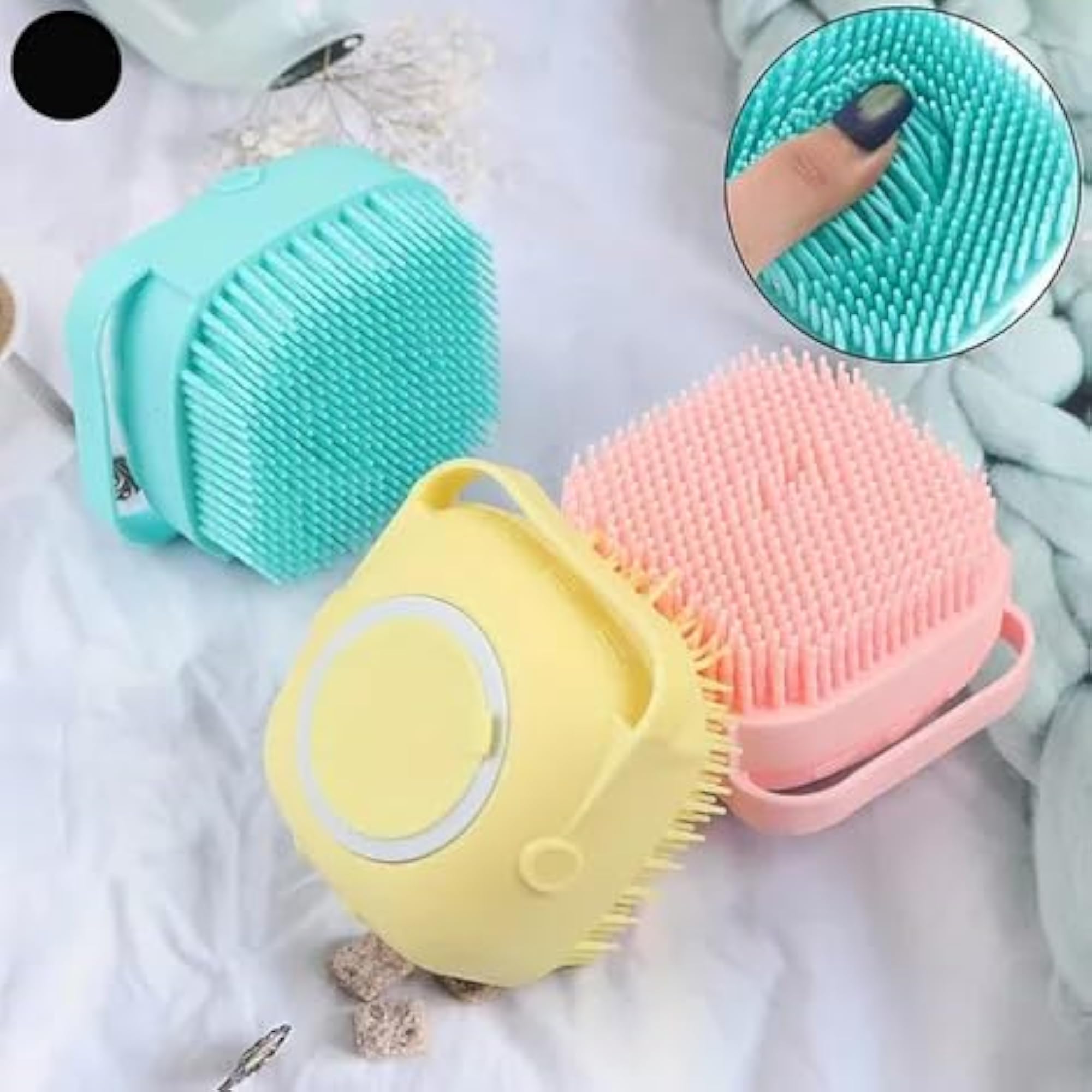 Silicone Bath Brush with Built-in Soap Dispenser, Gentle Scrubber