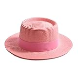 yeuyyben femme cappelli estivi da sole in paglia da donna alla moda a tesa piatta con nastro cappello da spiaggia cappello da viaggio cappellino chapeau, pnnrk, 6 7/8 / 7 1/8