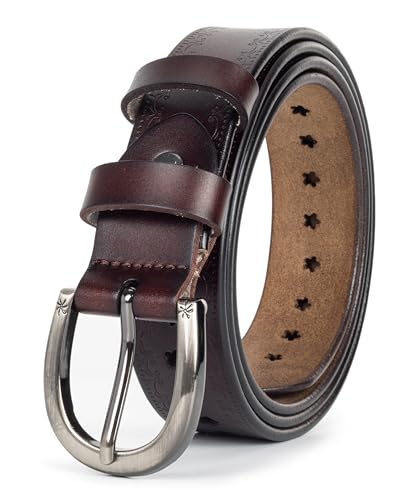 Women’s Genuine-Cowhide-Hollow-Flower-Leather-Belt - Adjustable Vintage Waist-Belt with Pin Buckle for Jeans Dresses